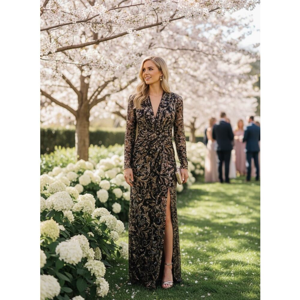NWT TADASHI SHOJI DRESS GOWN MOTHER OF THE BRIDE FORMAL EVENING BURNOUT VELVET
